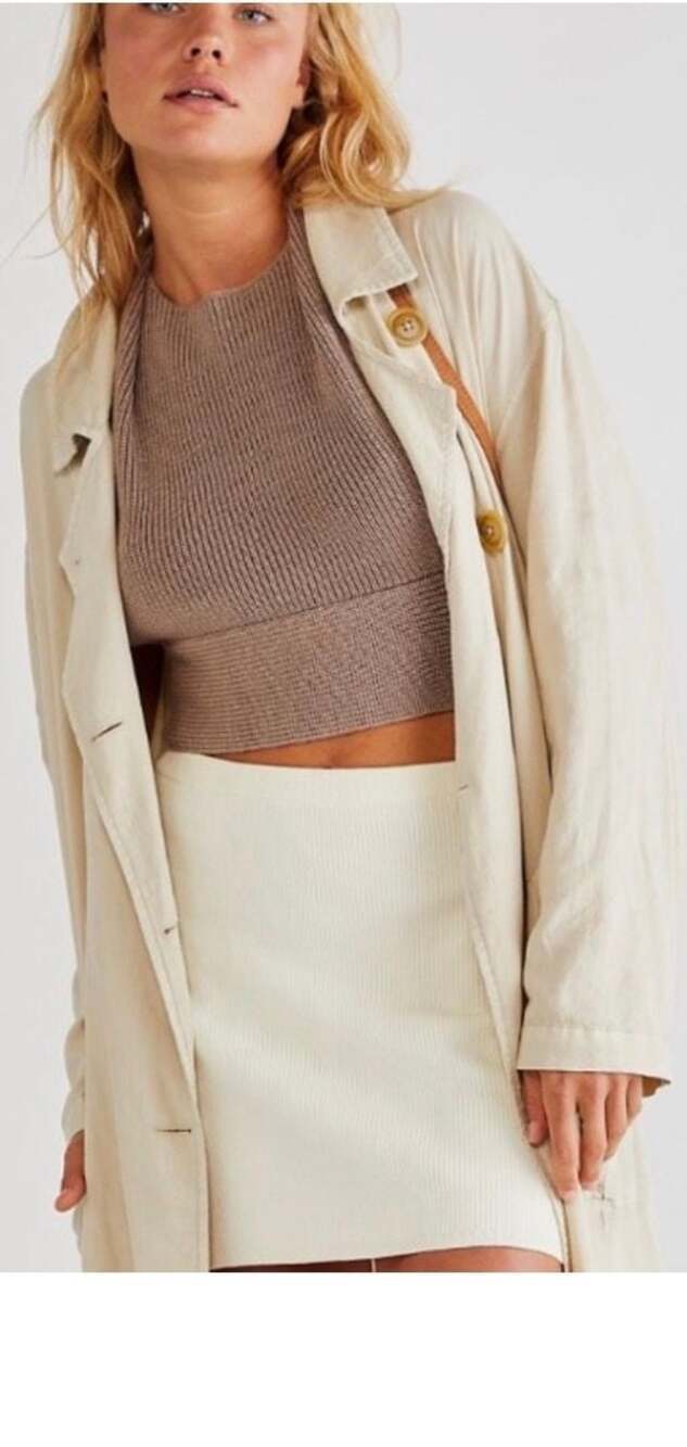 Free People Beach Knit Tie-Back Halter Top Beige Summer Chic